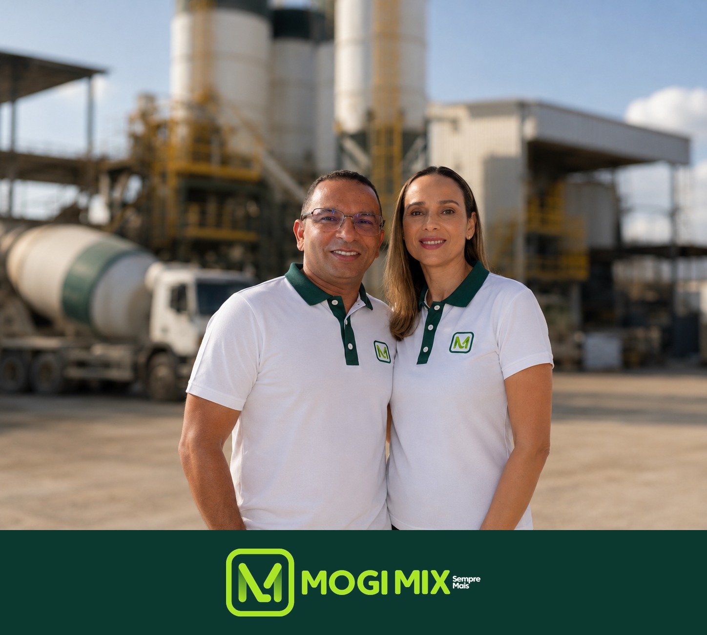 Domingos, representante da Mogi Mix, e equipe em frente à central de concreto